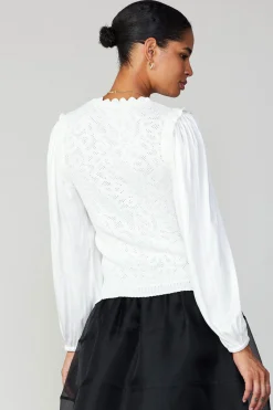 Current Air Textural Knit Sweater Top WHITE New