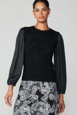 Current Air Textural Knit Sweater Top BLACK Sale