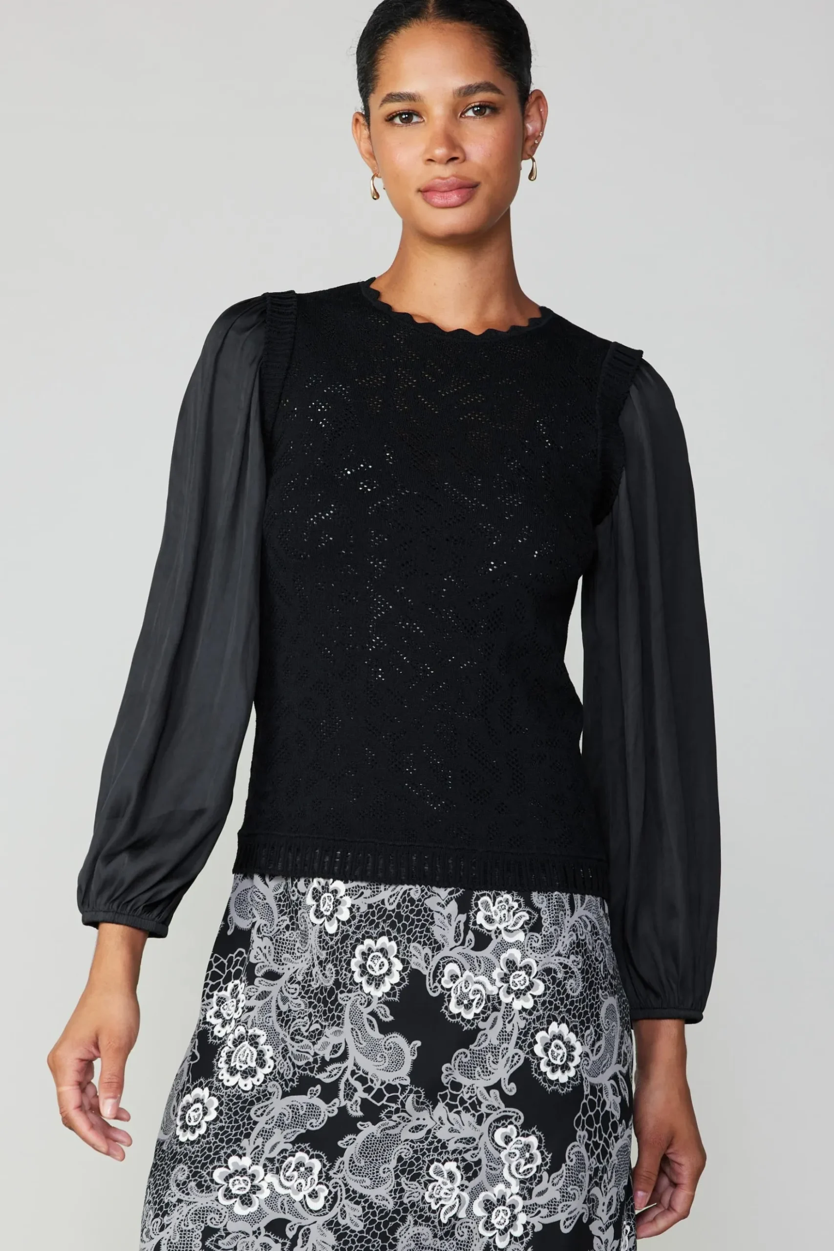 Current Air Textural Knit Sweater Top BLACK Sale