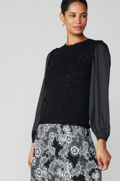 Current Air Textural Knit Sweater Top BLACK Sale