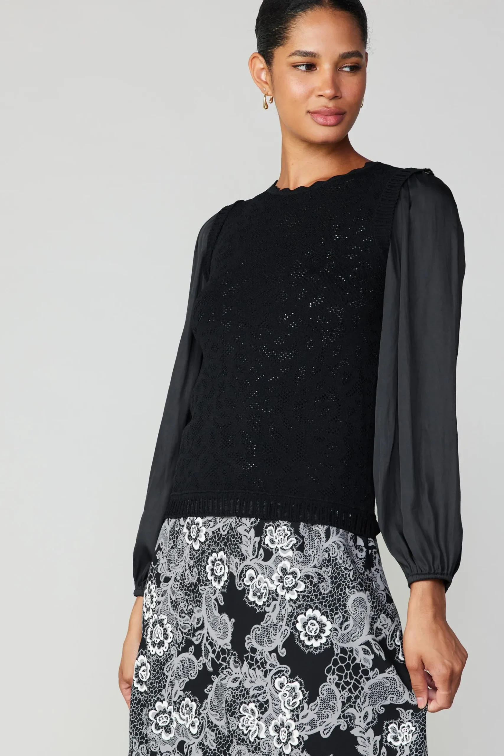 Current Air Textural Knit Sweater Top BLACK Sale