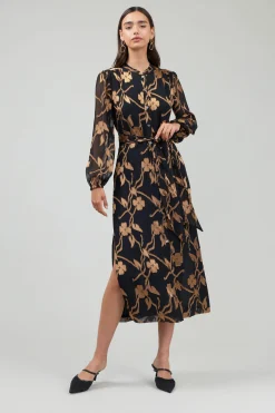 Current Air Textured Floral Midi Dress BLACKGOLD Fashion