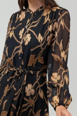 Current Air Textured Floral Midi Dress BLACKGOLD Fashion