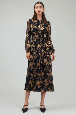 Current Air Textured Floral Midi Dress BLACKGOLD Fashion