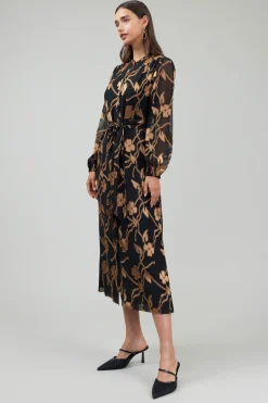Current Air Textured Floral Midi Dress BLACKGOLD Fashion