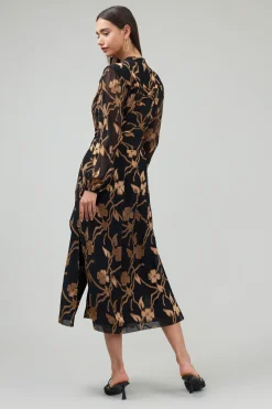 Current Air Textured Floral Midi Dress BLACKGOLD Fashion