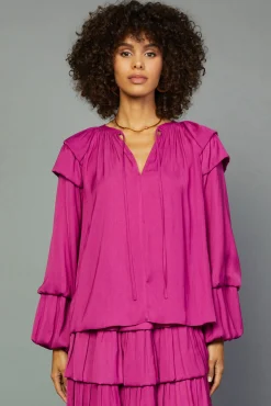 Current Air Tiered Bubble Sleeve Blouse FUCHSIA Best