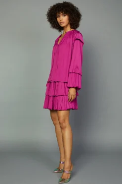 Current Air Tiered Bubble Sleeve Blouse FUCHSIA Best