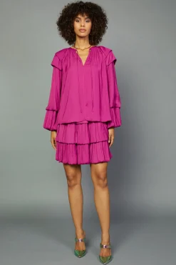 Current Air Tiered Bubble Sleeve Blouse FUCHSIA Best
