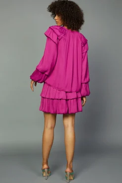 Current Air Tiered Bubble Sleeve Blouse FUCHSIA Best
