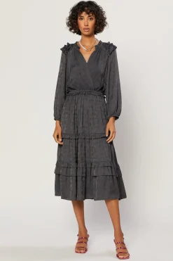 Current Air Tiered Skirt Midi Dress CHARCOAL Best