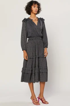 Current Air Tiered Skirt Midi Dress CHARCOAL Best