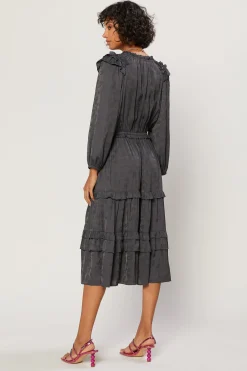 Current Air Tiered Skirt Midi Dress CHARCOAL Best
