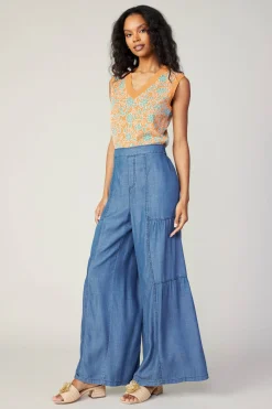 Current Air Tiered Wide Leg Pants CHAMBRAY Hot