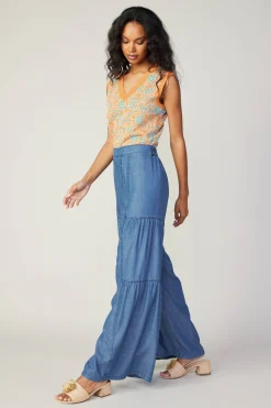 Current Air Tiered Wide Leg Pants CHAMBRAY Hot
