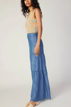 Current Air Tiered Wide Leg Pants CHAMBRAY Hot