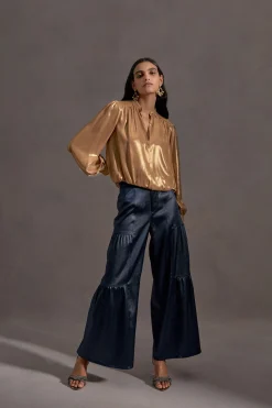 Current Air Tiered Wide Leg Pants NAVY Discount