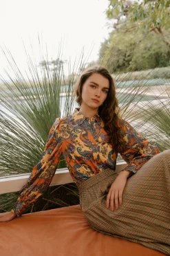 Current Air Tonal Paisley Pleated Shirt ORANGEPAISLEY Discount