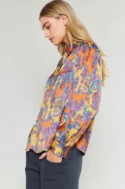 Current Air Tonal Paisley Pleated Shirt ORANGEPAISLEY Discount