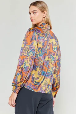 Current Air Tonal Paisley Pleated Shirt ORANGEPAISLEY Discount