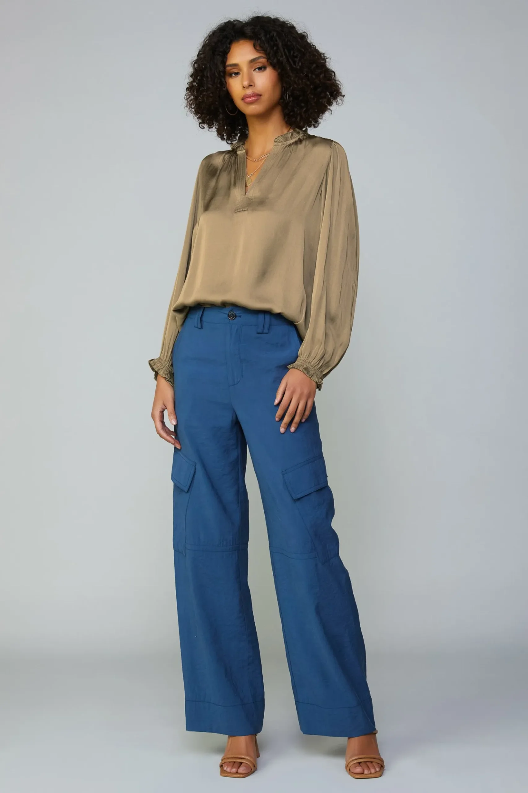 Current Air Top Stitch Placket Blouse ASHBROWN New