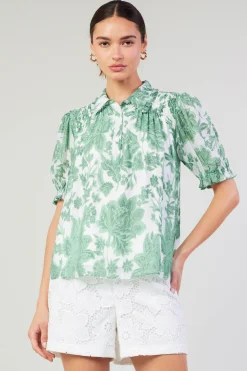 Current Air Tulip Jacquard Blouse GREENFLORAL Outlet