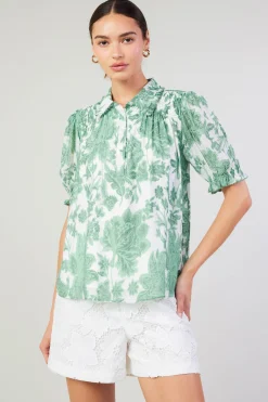 Current Air Tulip Jacquard Blouse GREENFLORAL Outlet