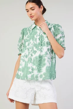 Current Air Tulip Jacquard Blouse GREENFLORAL Outlet