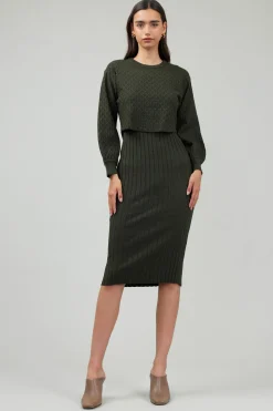 Current Air Two Piece Sweater Dress DARKMOSSGREEN Clearance