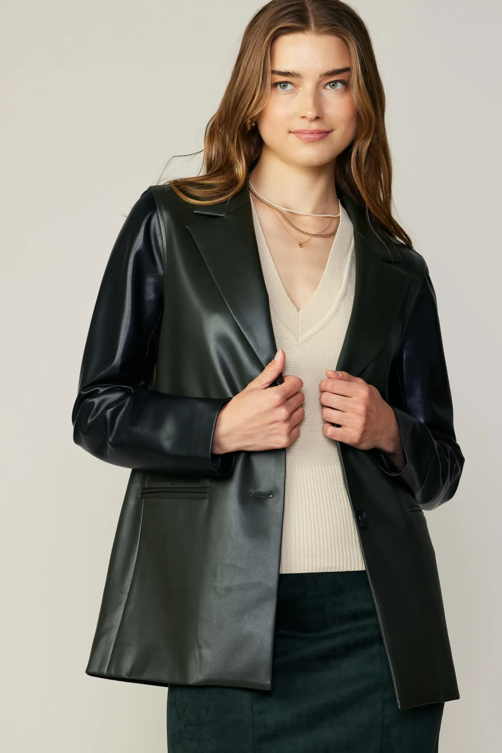 Current Air Two Tone Vegan Leather Jacket DARKGREEN Sale