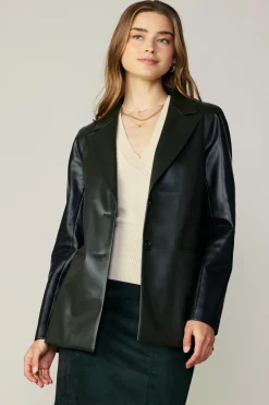 Current Air Two Tone Vegan Leather Jacket DARKGREEN Sale