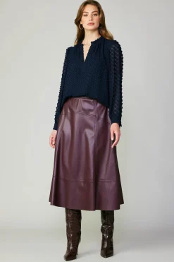 Current Air Vegan Leather Midi Skirt BURGUNDY Sale