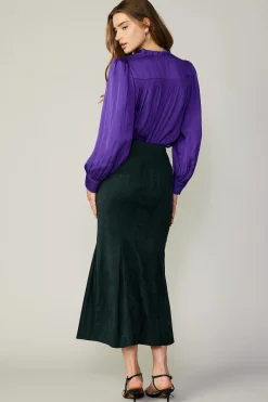 Current Air Vegan Suede Fishtail Skirt DARKGREEN Clearance