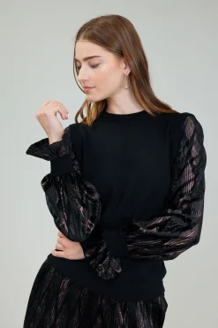 Current Air Velvet Foil Sweater Top BLACKBRONZEMULTI Outlet