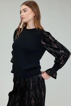 Current Air Velvet Foil Sweater Top BLACKBRONZEMULTI Outlet