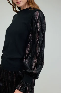 Current Air Velvet Foil Sweater Top BLACKBRONZEMULTI Outlet