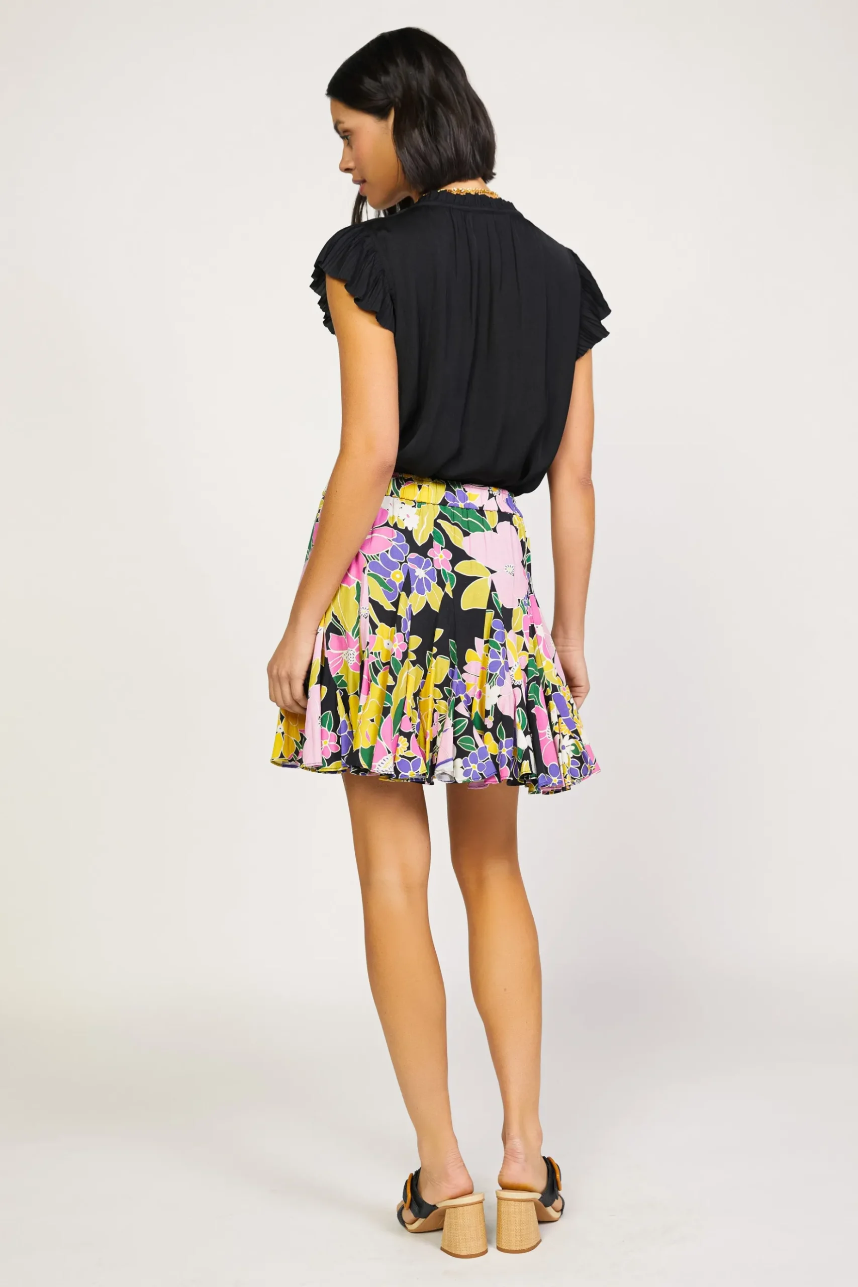 Current Air Vintage Floral Godet Skirt BLACK Discount
