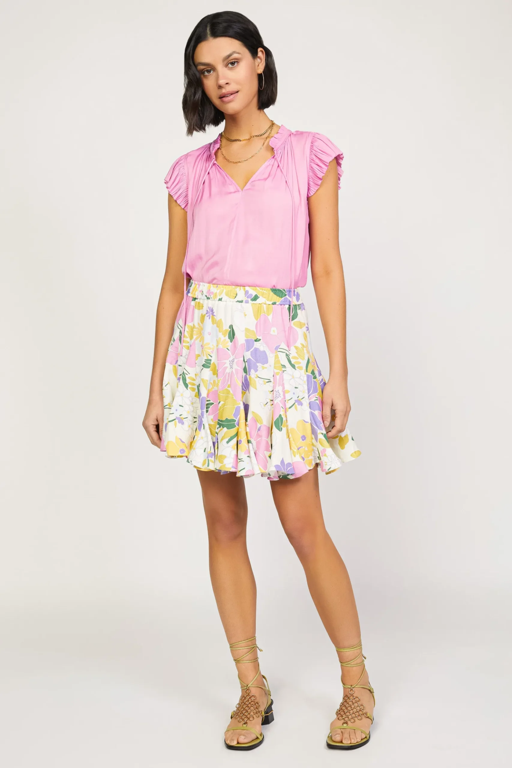 Current Air Vintage Floral Godet Skirt WHITE Best