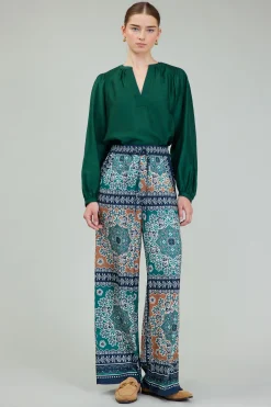 Current Air Wide Leg Bordered Pants GREENMLT Fashion