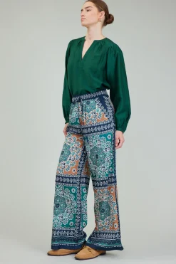 Current Air Wide Leg Bordered Pants GREENMLT Fashion