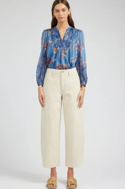 Current Air Wide Leg Embroidered Pant NATURAL New