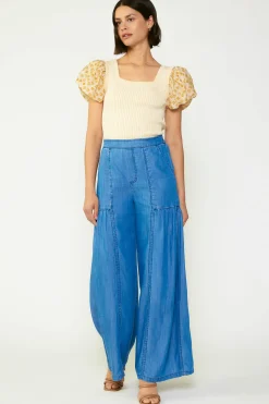 Current Air Wide Leg Tiered Pants CHAMBRAY Hot