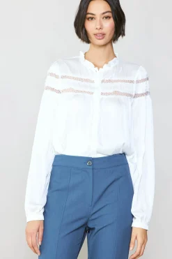 Current Air Yoke Lace Blouse WHITE Clearance