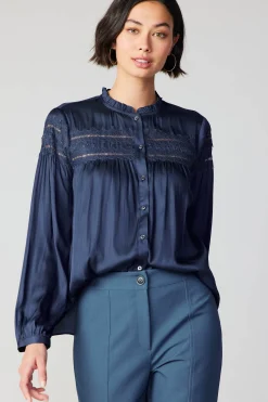 Current Air Yoke Lace Blouse SLATENAVY Discount
