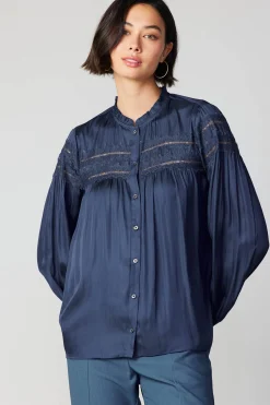 Current Air Yoke Lace Blouse SLATENAVY Discount
