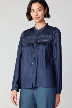 Current Air Yoke Lace Blouse SLATENAVY Discount