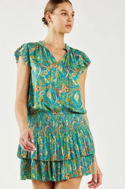 Current Air Zoey Pleated Mini Dress BLUEORANGE Hot