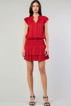 Current Air Zoey Pleated Mini Dress RED Hot