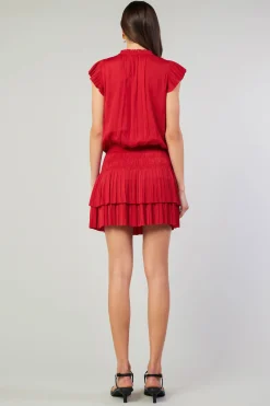 Current Air Zoey Pleated Mini Dress RED Hot