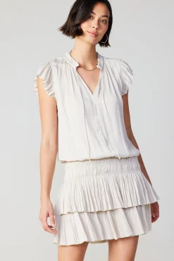 Current Air Zoey Pleated Skirt Mini Dress ECRU Clearance
